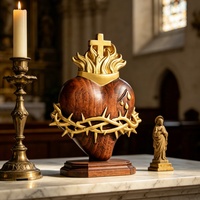 Ornement en bois sculpté à la main en forme de Sacré-Cœur, croix à épines dorées, statue du Sacré-Cœur, souvenir de l'Église catholique, cadeau en gros