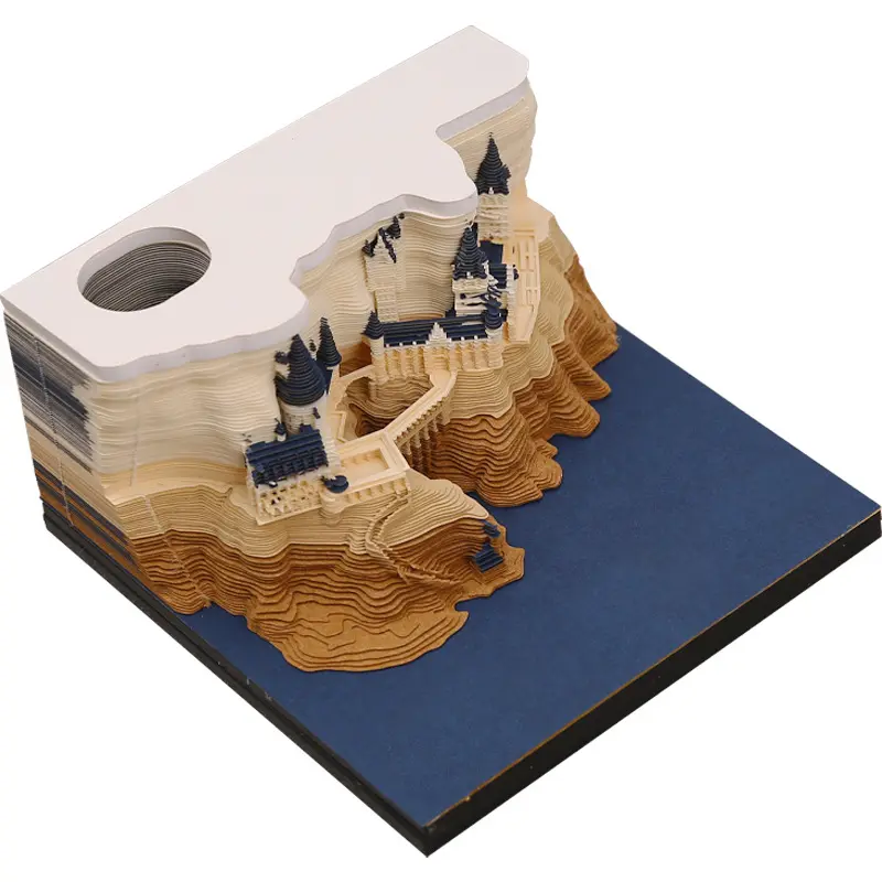 Özel hediyeler 3D kağıt oyma yapı kale heykel ofis masa dekorasyon 2024 ejderha yıl 3d memo pad takvim