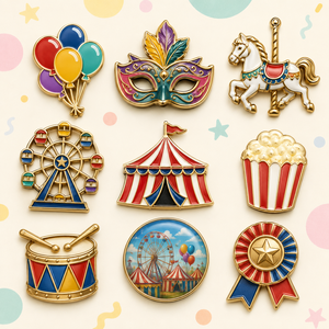 Fabricant de badges personnalisés : badges de <span class=keywords><strong>carnaval</strong></span>, badges de festival, badges de cirque, badges avec logo d'entreprise et épingles décoratives en alliage plaqué or avec émail souple - Product Image 1