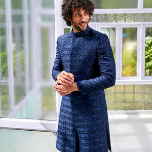 Men's Woven Embroidered <b>Sequin</b> Summer Kurta Pajama Set Full Sleeve Traditional Pakistani Outerwear for Wedding Festival - Product Image 1