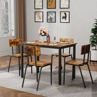 Ensemble de table à manger 5 pièces, table de cuisine, chaises, table de salle à manger, structure en acier inoxydable, plateau en MDF, design industriel antique
