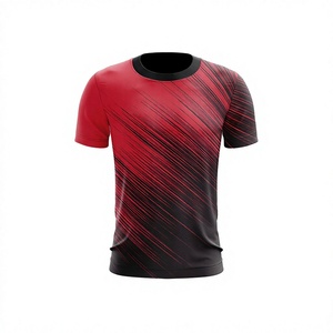 T-shirt rayé à manches courtes et col rond, coupe classique, séchage rapide, sportif, en polyester tricoté, imprimé par sublimation - Product Image 1
