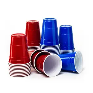 Tasses à bière-pong en plastique rouge de fête en plastique PS sans Bpa double couleur de 16oz