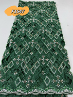 Tissu de dentelle africaine lourde perlée marron, broderie soluble dans l'eau, dentelle à strass et perles pour robe de soirée et robe de mariée F1547