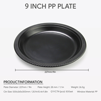 Barquettes jetables noires en PP de 9 pouces de qualité alimentaire pour gâteaux, sandwichs, pains et nouilles, personnalisables, vaisselle avec logo sur mesure