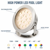Lumière LED sous-marine en acier inoxydable 304, rotative à 60 degrés, lampe LED pour fontaine de jardin, RGB IP68, 15W 18W AC/DC 12/24V