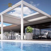 Persienne en aluminium motorisé Pergola Terrasse extérieure Balcon Restaurant Café Ouverture et fermeture complètes Lumières LED Toit à persiennes pliant