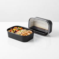 Bol en papier rectangulaire noir mat robuste avec couvercles transparents, récipient à salade jetable pour emporter