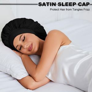 Bonnet de nuit en satin uni personnalisé pour femme, bonnet de sommeil pour soins capillaires, bonnet de nuit unisexe réversible à large bord - Product Image 3