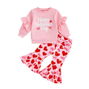 Para 26 Primavera Día de San Valentín Ropa para niños Bebé Niñas Casual Carta de manga larga Sudadera con capucha Pantalones con estampado de corazón de dos piezas - Product Image 4