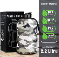 Bouteille d'eau de sport de 2,2 L (demi-gallon) avec housse et couvercle, sans BPA, grande bouteille d'eau de 64 oz avec poignée