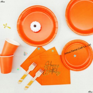 DAMAI <b>Orange</b> Plain Color Disposable Tableware Party Supplies Birthday Event Camping Solid Table Decor <b>Paper</b> Napkin Cup Plate - Product Image 2