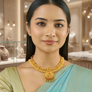Silver Temple <b>Necklace</b> 181587 Gold Plated Women's Short Ruby Spinal Religious Ethnic Style Chains for Wedding & Gift - Product Image 3