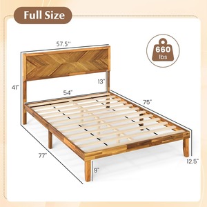 Cadre de lit plateforme en <span class=keywords><strong>bois</strong></span> de style mid-century, taille Queen, avec tête de lit, support à lattes, rangement sous le lit - Product Image 6