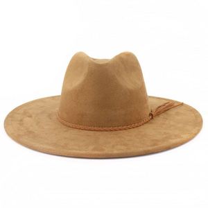 Wholesale Wide 10cm Brim Suede Fedora Hats for Women Jazz Hat Peach Heart Top Tassel Hat - Product Image 2