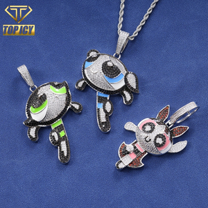 Collana con Ciondolo Cartoon Placcato Oro 2025, Stile Hip Hop, Ispirata alle <span class=keywords><strong>Powerpuff</strong></span> Girls, con Zirconi Incastonati, Gioielli Disponibili - Product Image 1