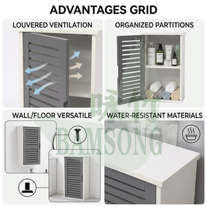 Armoire de rangement verticale fine pour buanderie, avec porte à persiennes ventilée, autoportante, pour espaces étroits, organisateur de salle de bain et de buanderie - Product Image 3