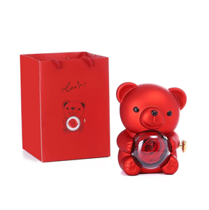 Nuovo Regalo di San Valentino e Festa della Mamma: Orsetto di Rose Vere Conservate Grigie <span class=keywords><strong>con</strong></span> Collana Personalizzabile - Product Image 4