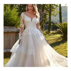 Sensual Glamour: Embrace Elegance in a Deep V-neck Wedding Dress with Sleeves Cathedral Train and Outdoor Tulle Lace