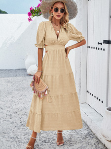 2024 abiti estivi <span class=keywords><strong>da</strong></span> donna con scollo a V abiti con scollo a V Sexy a maniche corte senza schienale abiti Casual di nuova moda - Product Image 5