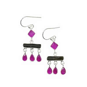 Pendientes de Plata 925 Estilo Étnico con Múltiples Piedras Preciosas, Turmalina Verde y Rubí, Joyería Boho al por Mayor - Product Image 1