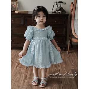YOEHYAUL X4267 Vestido de Verano <span class=keywords><strong>para</strong></span> Niña, Personalizado, Manga Corta, <span class=keywords><strong>Azul</strong></span> <span class=keywords><strong>Cielo</strong></span> Claro, con Volantes, Vestido de Bebé <span class=keywords><strong>para</strong></span> <span class=keywords><strong>Niñas</strong></span> de 2 Años - Product Image 3