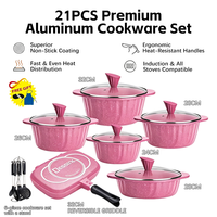 Ensemble de 21 ustensiles de cuisine en aluminium antiadhésif de qualité supérieure, casseroles et poêles en granit rose, compatibles avec l'induction, ustensiles de cuisine
