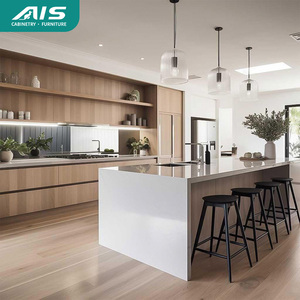 Set di Mobili da <span class=keywords><strong>Cucina</strong></span> AIS 2025 in Melamina Verniciata, Armadietti Bianchi con Isola e Lavello in Marmo - Product Image 1