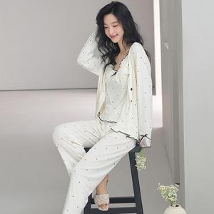 Primavera autunno nuovo <span class=keywords><strong>pigiama</strong></span> tre pezzi con tazze imbottite semplice comodo Casual <span class=keywords><strong>pigiama</strong></span> da ragazza <span class=keywords><strong>pigiama</strong></span> da donna - Product Image 3