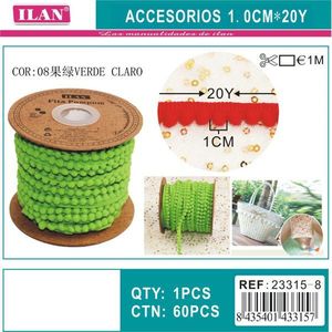 Nastro Decorativo Ilan Pom Pom 1,0 Cm X 20 Iarde Verde Chiaro per Artigianato e Decorazioni - Product Image 3