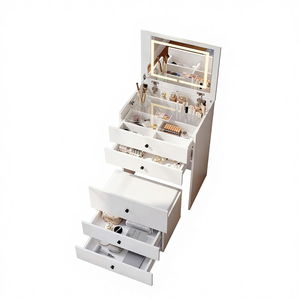 Specchio Pieghevole Bianco 2-in-1 con Luci per Toilette, Cassetti per Camera da Letto, Mobile da Bagno, Design con Sgabello 60x83x45cm - Product Image 1