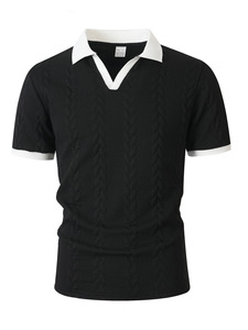 เสื้อโปโลผู้ชาย แขนสั้น คอวี ทรงเข้ารูป ผ้าถักเนื้อนุ่ม สไตล์ลำลอง ธุรกิจ - Product Image 2