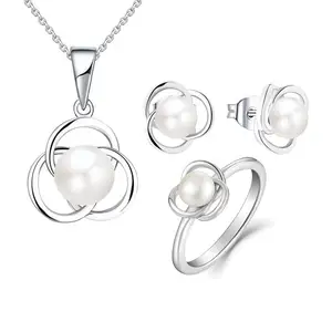 Freshwater Pearl Necklace and Earring Jewellery Set Jewelry Set Real Pearl Fresh Water Cultured Pearl 925 Silver Fashion Natural