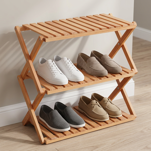 Modern Foldable Wooden 3-Tier <b>Shoe</b> Shelf - Compact Freestanding <b>Storage</b> <b>Rack</b> for Home - Product Image 6