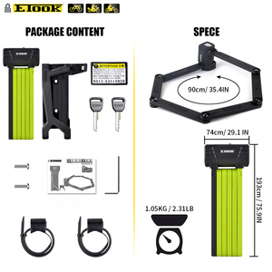 Etook - Antivol pliable robuste - Antivol compact en acier pour vélo, scooter, <span class=keywords><strong>moto</strong></span> - Antivol à chaîne professionnel et résistant - Product Image 2