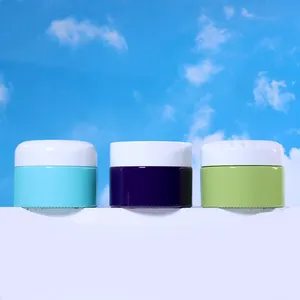 Frascos de vidro luxuosos para creme corporal, frascos cosméticos de vidro branco e azul, frascos de vidro para creme de loção com design exclusivo e tampas de plástico