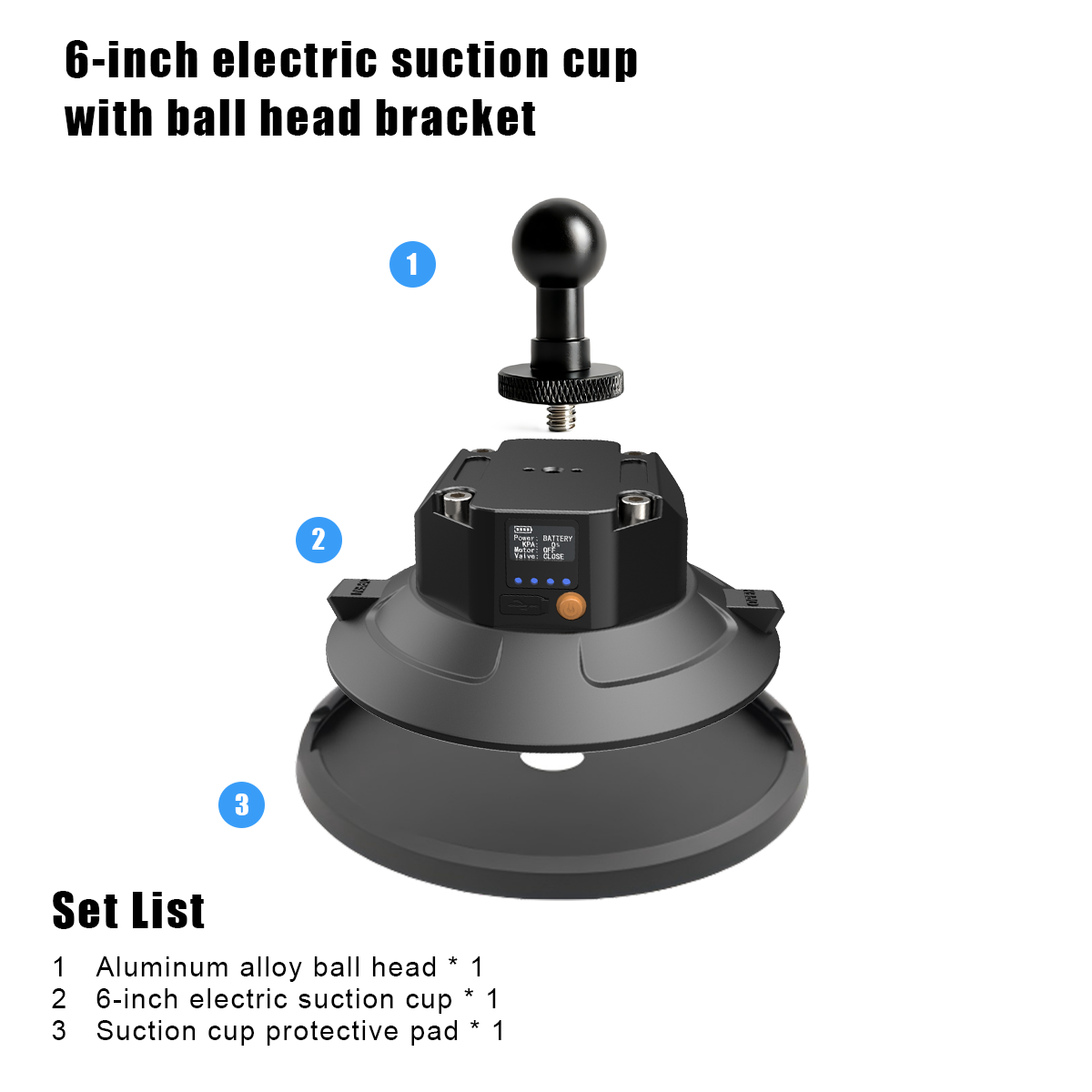 6-inch electric suction cup  with ball head bracket