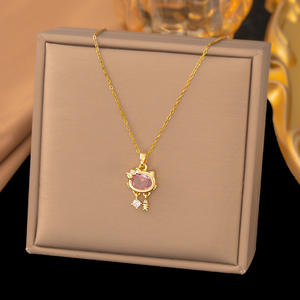 <span class=keywords><strong>Collier</strong></span> pendentif <span class=keywords><strong>chat</strong></span> mignon de style coréen MW avec diamant, chaîne en bambou unisexe, nouveau, élégant, niche, haut de gamme, cadeau de la Saint-Valentin - Product Image 3