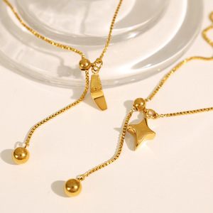 Collier avec pendentif étoile en alliage de zinc doré, chaîne de clavicule, bijoux cadeau - Product Image 1