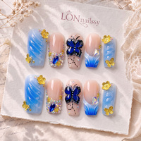 Uñas Postizas Francesas Curvas de 2.5 cm, Hechas a Mano, con Acabado Fotográfico, Cobertura Total, PMMA, Textura 3D, 10 Piezas