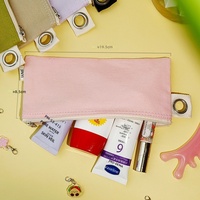 Nouvelle trousse à crayons en toile unie avec motif ours de dessin animé, style Normcore/Minimaliste, porte-documents DIY en coton zippé pour le commerce extérieur