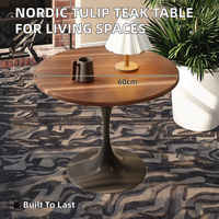 Table d'angle durable en bois massif rouge de style nordique inspiré du design moderne de la tulipe, cadre en métal, salon, balcon, café, salle à manger