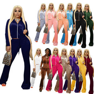 Ensemble <span class=keywords><strong>Velours</strong></span> Deux Pièces Personnalisé Automne Hiver 2024 : Survêtement Capuche et <span class=keywords><strong>Pantalon</strong></span> Droit pour Femme - Product Image 1