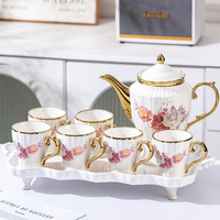 Service à thé en céramique floral 2026 Europe pour la maison, tasses à café dorées, assiette à goûter, théière, coffret cadeau pour fête
