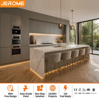 Ensemble d'armoires de cuisine modernes en kit, design tendance, gris mat, HPL, avec îlot central, directement de l'usine