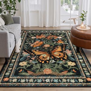 Alfombra Decorativa Rectangular Antideslizante para Interiores con Diseño Floral de Mariposas Vintage Wan Xinlong, 1.0 kg, Limpieza con Agua - Product Image 5