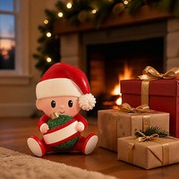 Figura de Resina de Bebé Chibi con Gorro de Santa Claus y Adorno Brillante, Nombre Personalizado, Recuerdo Navideño para Mesa o Repisa