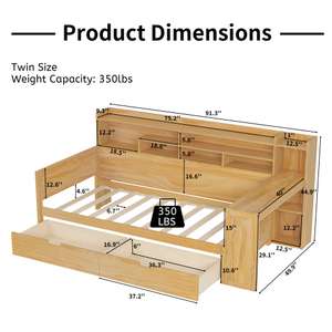 Modern Solid Wood Full/<b>Queen</b> <b>Size</b> Daybed with Storage Shelves Two Storage Drawers Desk-Eco-Friendly & Durable Bedroom <b>Bed</b> - Product Image 6