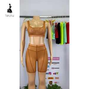 Completo Estivo da Donna Yanzhui Rts in Due Pezzi, Trasparente in Rete, Sexy con Pantaloncini Aderenti - Product Image 4