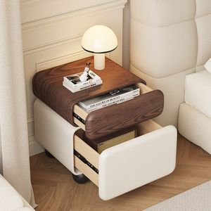 Mesa de Noche de Madera Maciza con Tapa de Nogal y Base Negra con Almacenamiento, Muebles para Dormitorio - Product Image 2